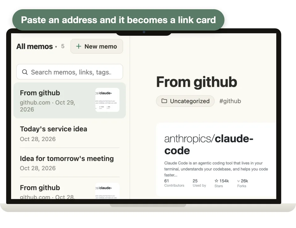 A link note with a title and preview card created after pasting an address