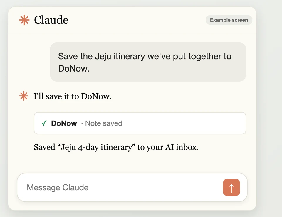 Example screen: asking Claude to save it to DoNow